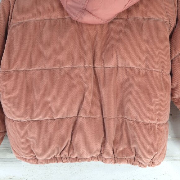 AMERICAN EAGLE PINK CORDUROY PUFFER JACKET WOMEN'S XL HOODED FULL ZIP POCKETS - Picture 10 of 16